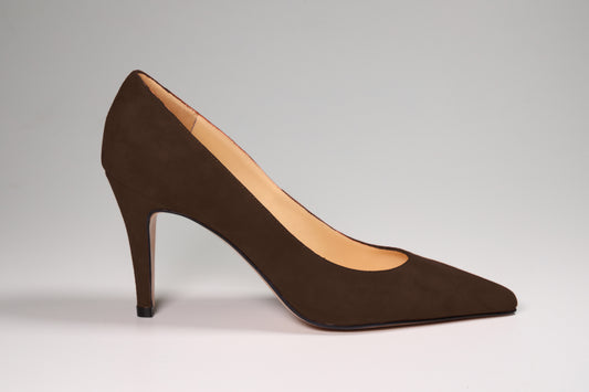 Scarpa décolleté tacco 8 in camoscio marrone