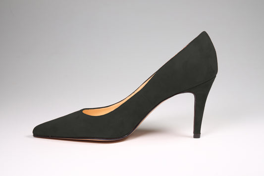 Scarpa décolleté tacco 8 in camoscio grigio canna di fucile