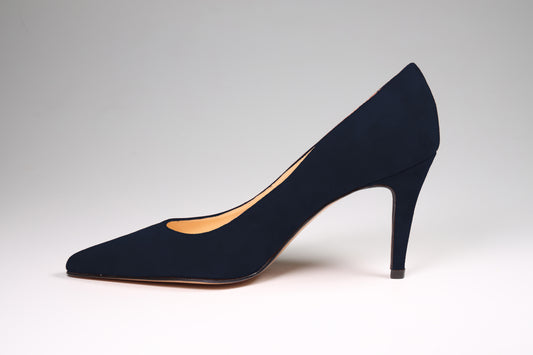 Scarpa décolleté tacco 8 in camoscio blu notte