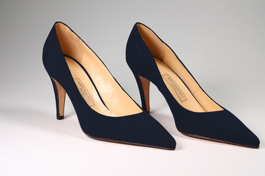Scarpa décolleté tacco 8 in camoscio blu notte